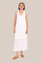 Sleeveless long dress with hoodie and side pockets